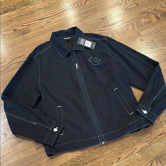 True Religion NWT Men's jet Black contrast twill bomber Jacket, L - Picture 1 of 1